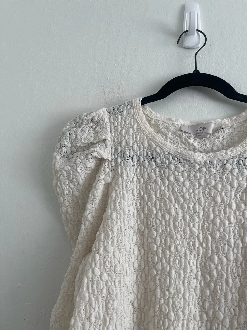 Loft Lace Pleated Puff Sleeve Top Dainty Cream Long Sleeve Blouse Womens Medium
